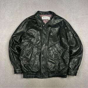 Vintage Bernardo Men's Black Leather Bomber Jacket